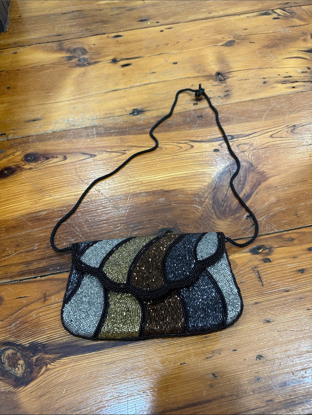 Beaded Multicolor Evening Clutch - Black, Gold & Brown